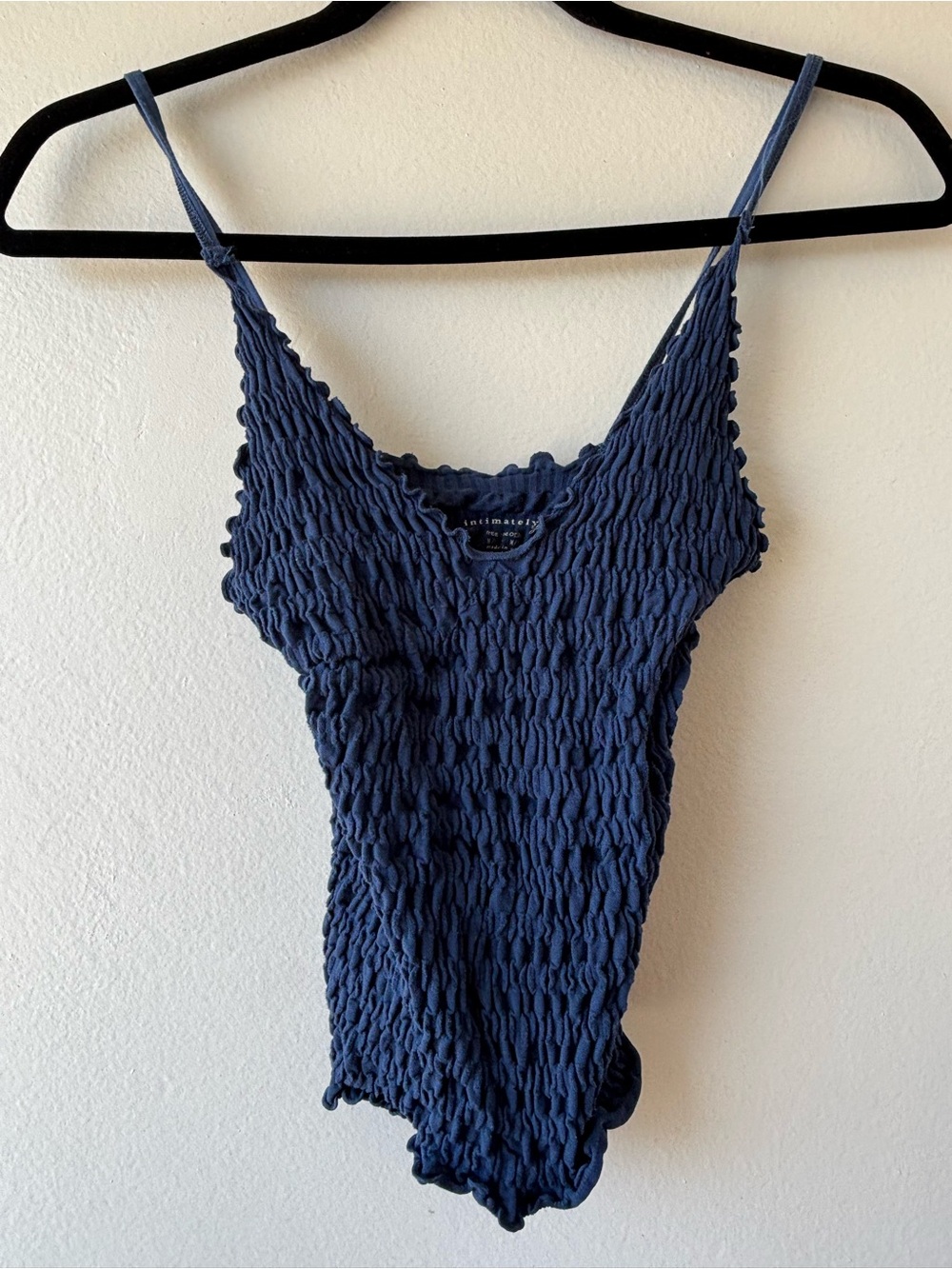 Free People Navy Smocked Spaghetti Strap Tank